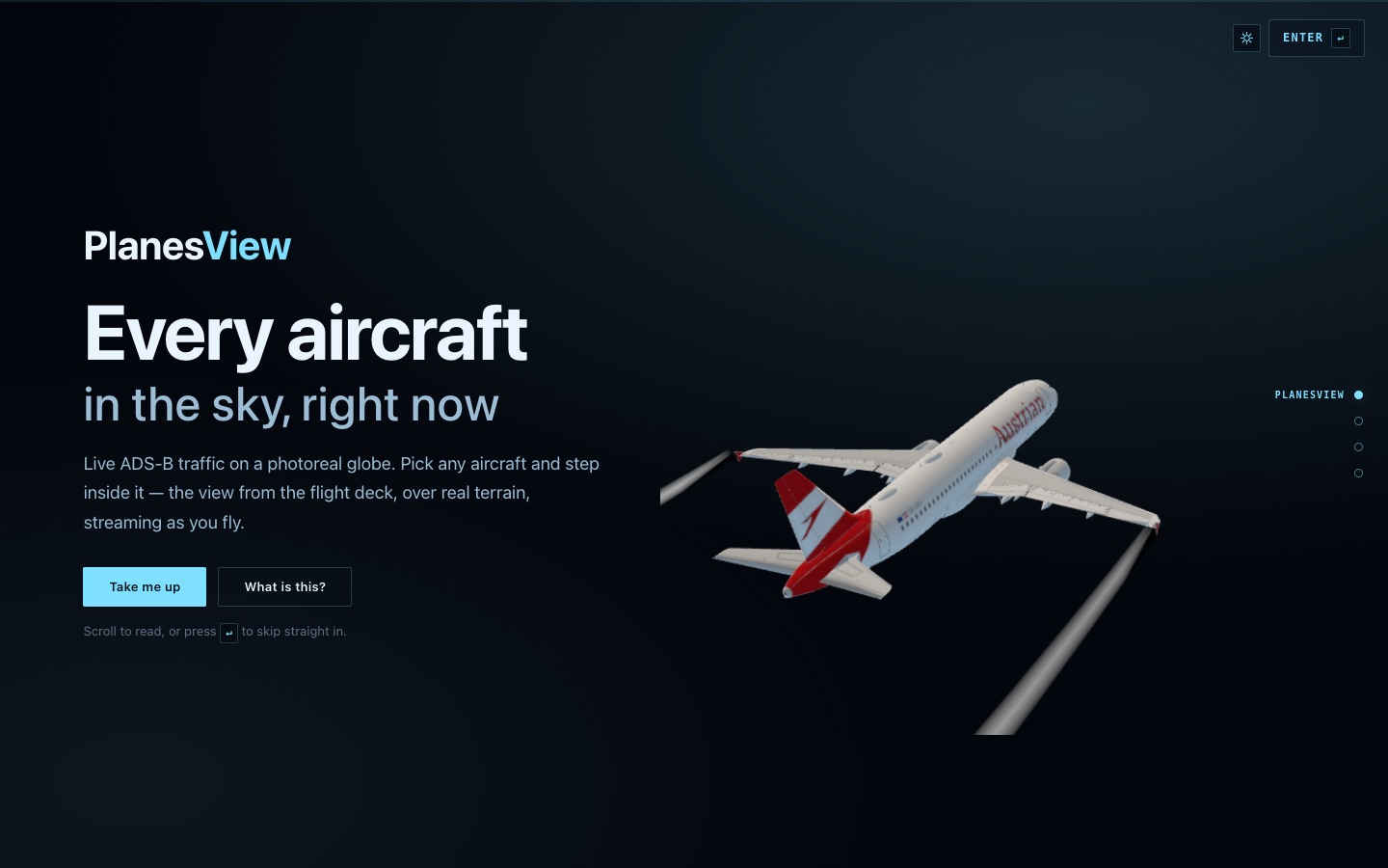La page d'accueil de PlanesView